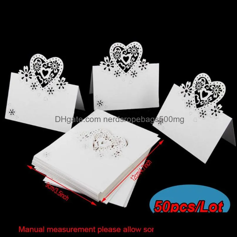 50pcs/Lot Heart Shape Table Cards Wedding Reception Decoration Decor Name Place Message Greeting Card Party Supplies TR0010