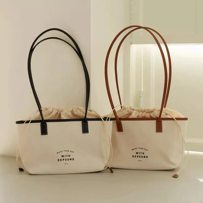 HBP blanc style coréen couture contraste couleur lettre sac à bandoulière mode décontracté grande capacité toile imprimée sac fourre-tout
