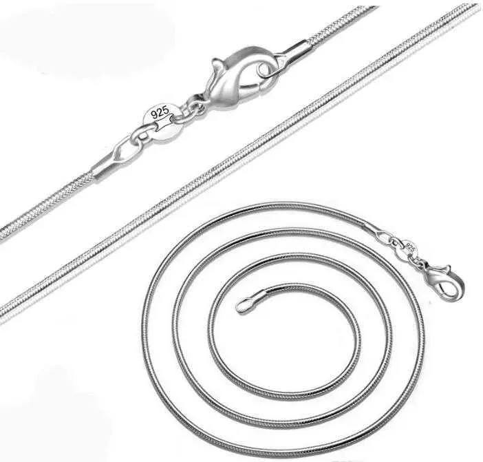 Collana in argento sterling 925 all'ingrosso con catena a serpente liscio, catenacci per aragosta, catena di gioielli, dimensioni 1 mm, 16 pollici, 24 pollici 0052.