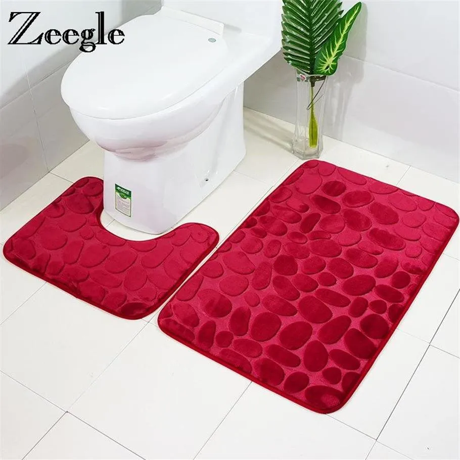Zeegle 3D Embossing Bathroom Rug Set Anti Slip Shower Mat Bathroom