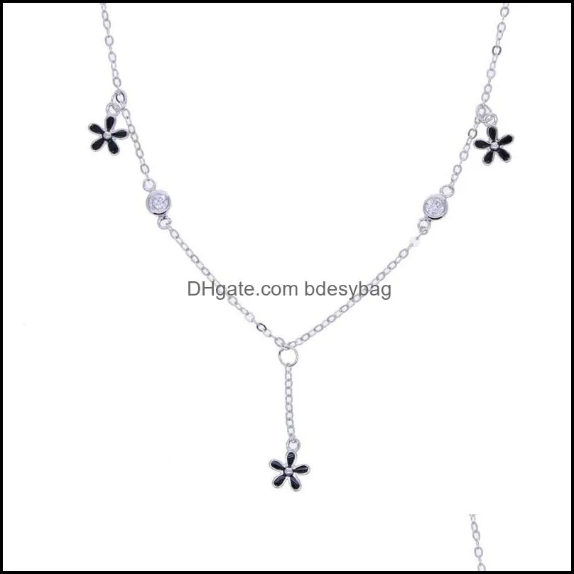 chains beautiful 925 sterling silver fine necklace with cz paved flower dot charm wedding in rose gold wholesale1