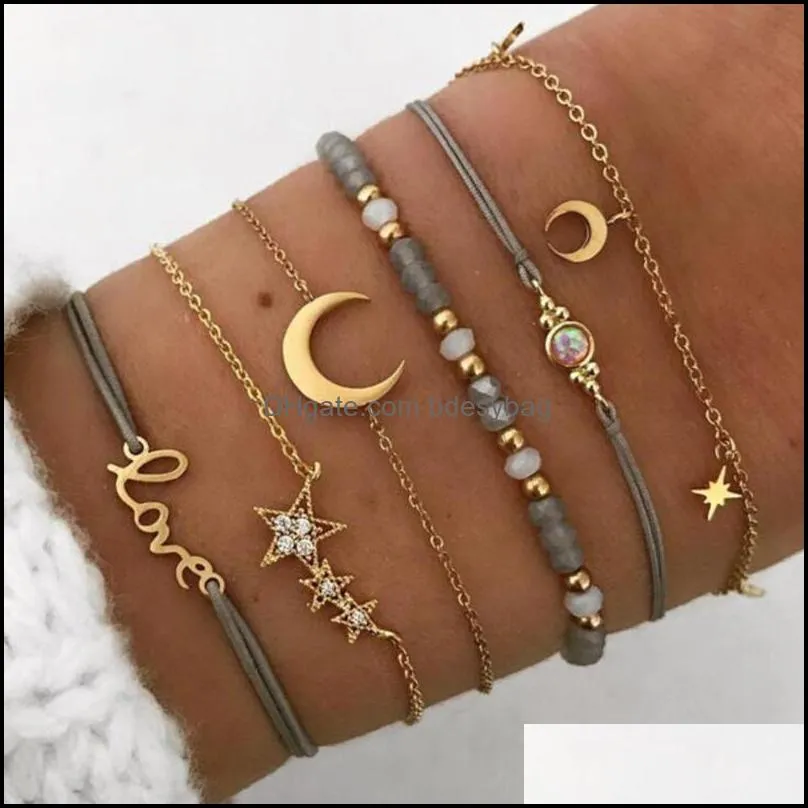 link, chain geometric boho alloy simplicity star moon bracelet pendant decoration beads chains fashion jewelry accessories