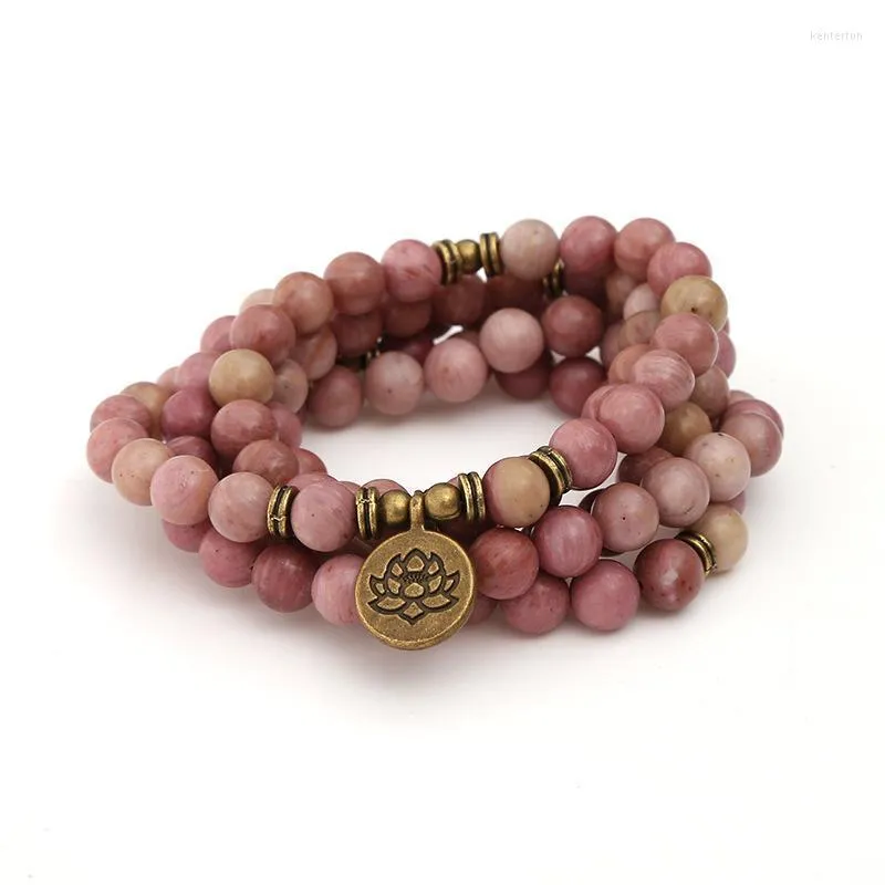 Charm Bracelets Natural Stone Beads 108 Prayer Mala Bracelet Or Necklace For Women Men Lotus OM Pendant Red Wooden Strand Kent22