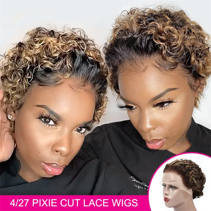 Short Curly Human Hair Lace Front Wig with Transparent Swiss  display picture 1