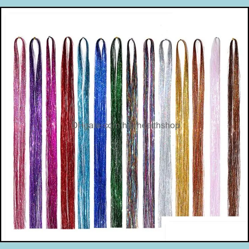 90cm Length Sparkle Shiny Hair Tinsel Rainbow Silk Hairs Extensions Dazzles Women Hippie for Braiding Headdress