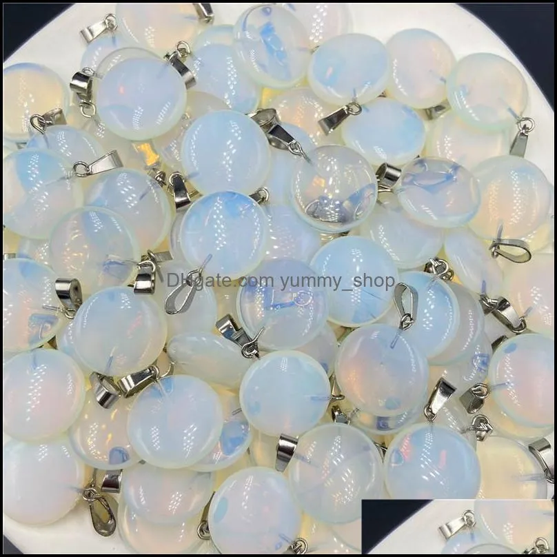 natural stone oblaten charms opal quartz tiger`s eye turquoise crystal pendants clear gem stone fit necklace making assorted