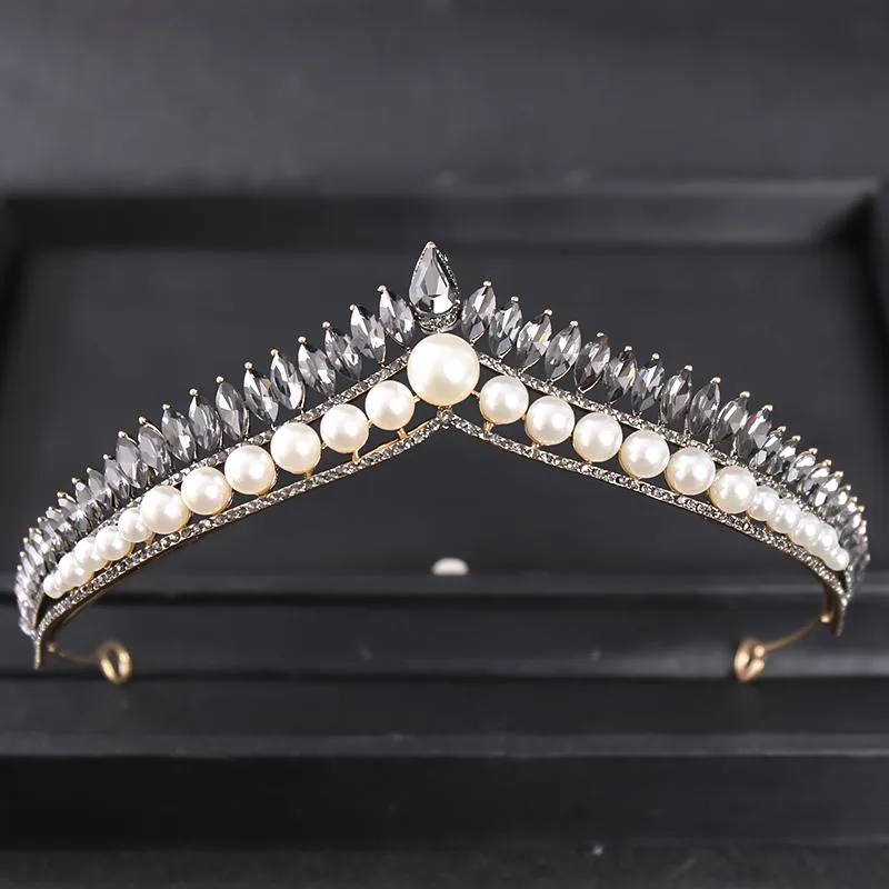 Haarclips Barrettes Barokke vintage Pearl Crystal Crown Tiara Rhinestone Prom Diadeem hoofdband voor vrouwen bruids bruiloft accessoires Jewelr