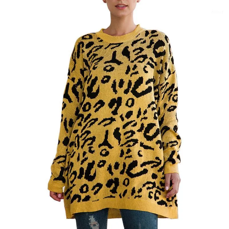 Frauen Pullover Sexy Leopard Gedruckt Pullover Tops Frauen O Hals Langarm Lose Pullover Herbst Mujer Strickwaren WDC3380