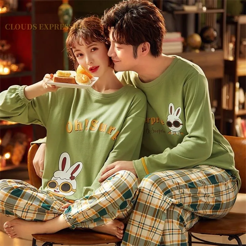 Autumn Winter Couple Pyjamas Cotton Pj Pajamas Set Women Cartoon Sleepwear Pajama Sets Pijamas Mujer Girl Pyjamas Home Clothing 220421