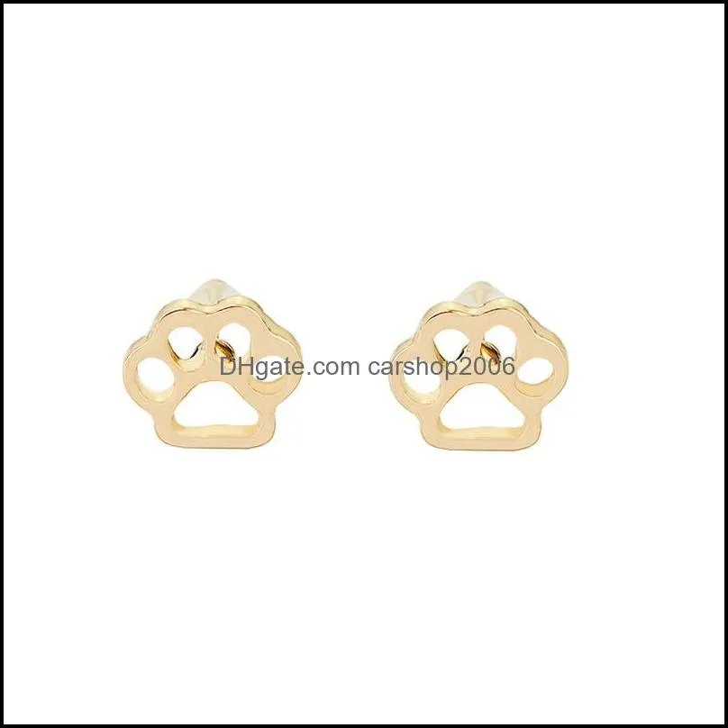 hollow pet cat dog lover paw stud puppy cute animal footprint gold plated women girl earrings jewelry