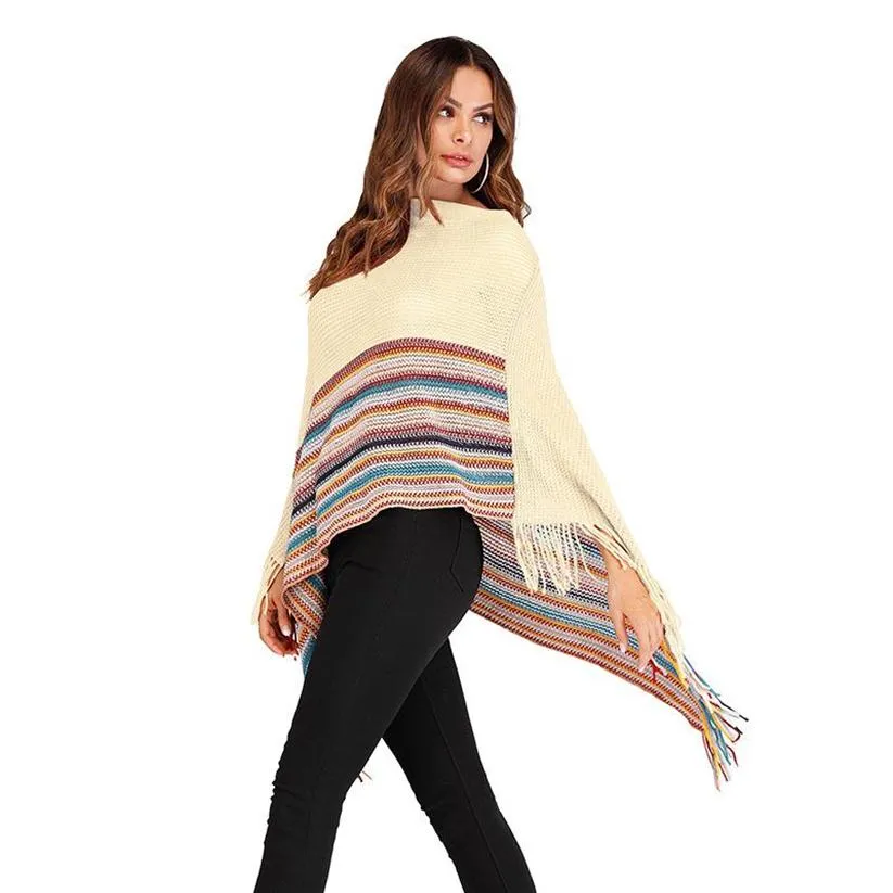 Bufandas primavera de lujo de lujo tejido de poncho de hojalata suéteres de jaleo de láminas irregulares borlak femme rayado shaw205s