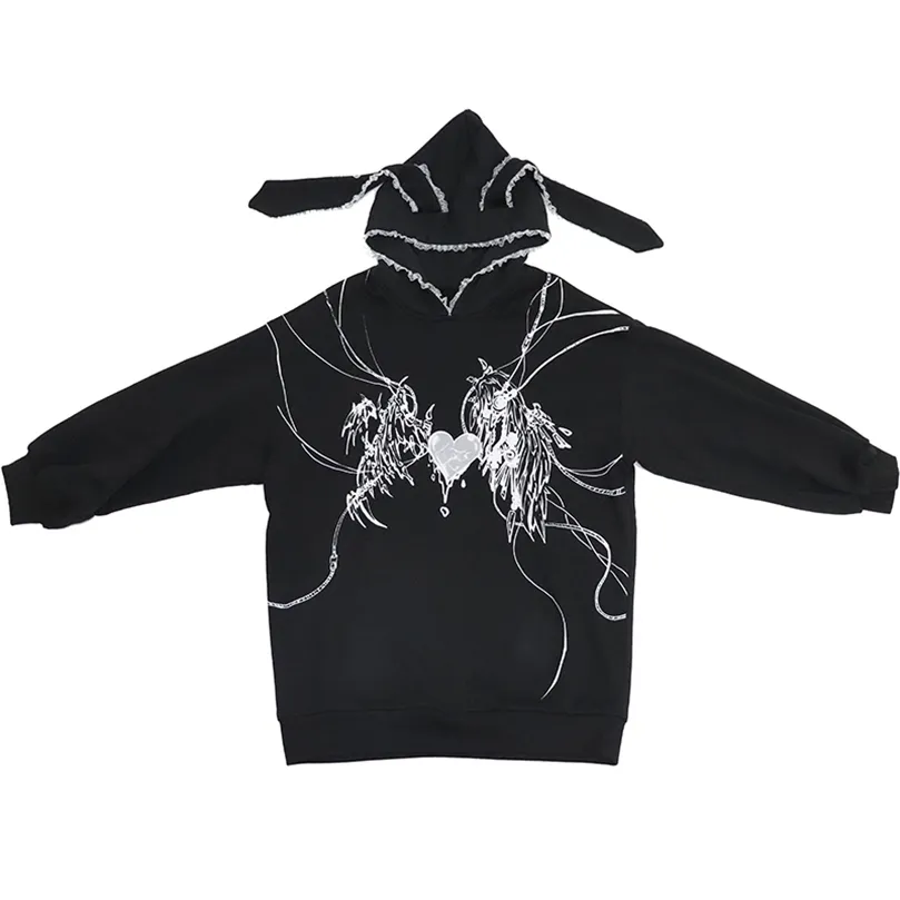 Harajuku Gothic Grunge Mechanical Rabbit Ears Hooded