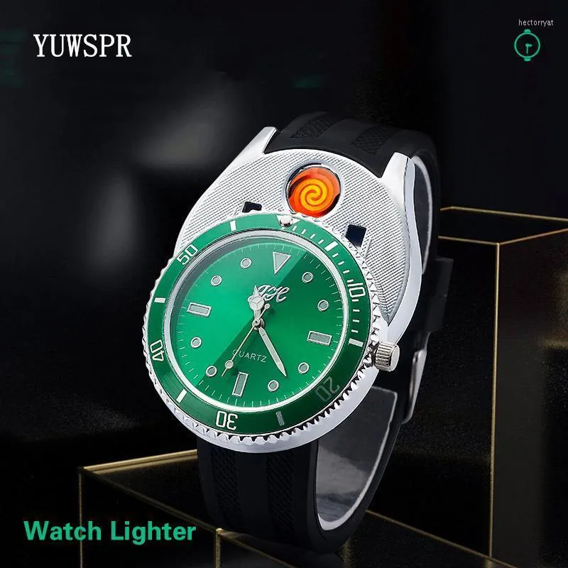Bilek saatleri erkekler daha hafif kuvars izliyor usb şarj edilebilir parlak eller siyah kayış moda hayalet yeşil kol saati erkek saat jh333wri