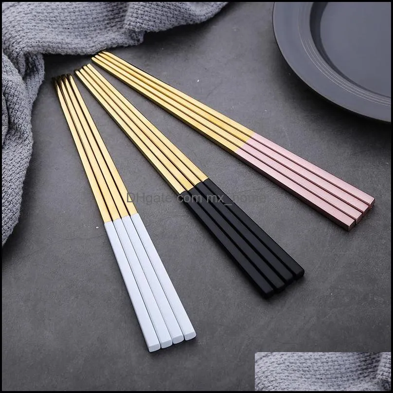 Gold Chopsticks 304 Stainless Steel Wedding With Coating Black White End High Grand Drop Delivery 2021 Flatware Kitchen Dining Bar Home G