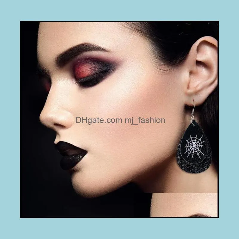 New Halloween Skull Leather Earrings for Women Pumpkin Print Drop Dangle Earring Wholesale Jewelry Wholesale DHL fast ship