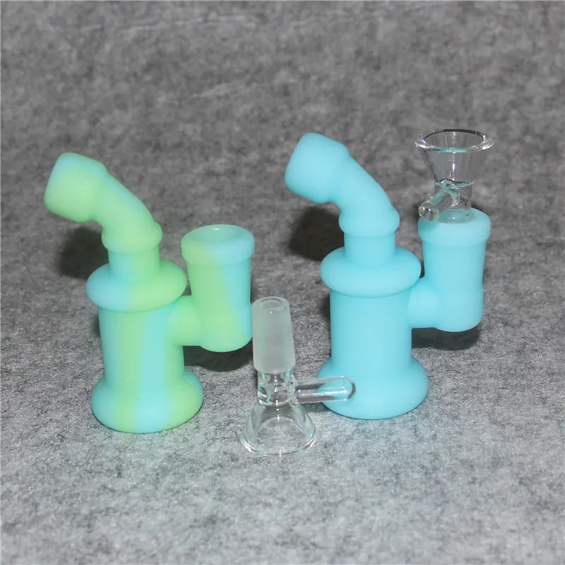 Lueur dans la silicone sombre bong narguilé huiles de silicium robinet multicolore mini bang de tuyau d'eau avec bol en verre DHL