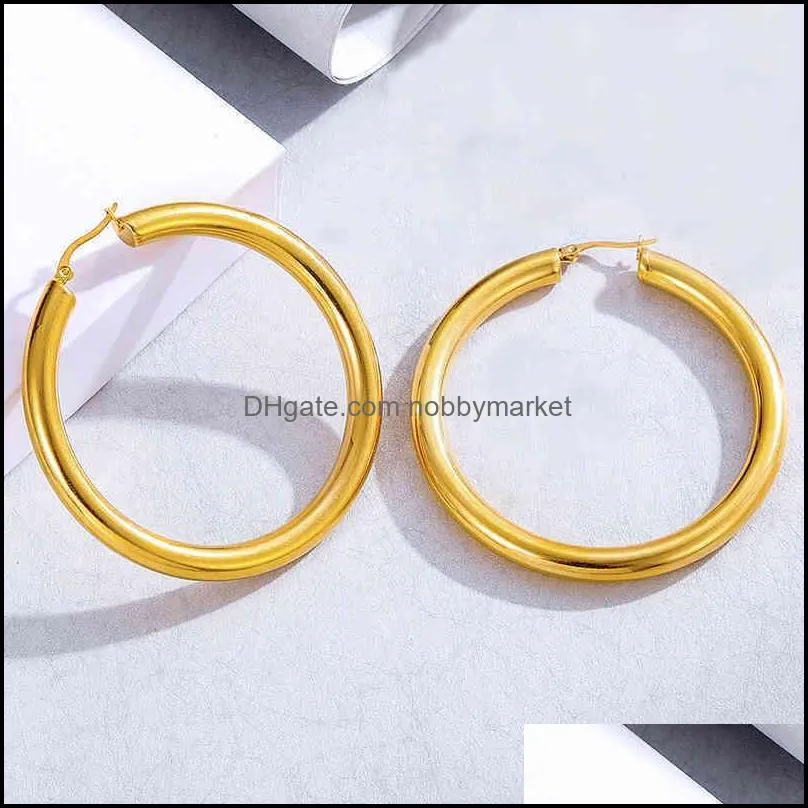 18K Real Gold Large Popular Hollow Simple Hot Selling Stainls steel Hoop Earrings For Mother Day Gift