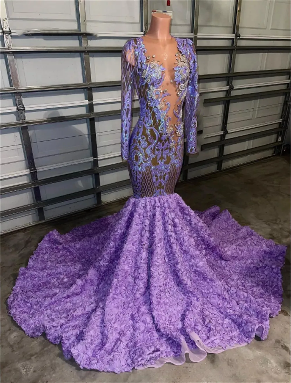 Light Purple Lace Long Sleeve Prom Dresses Black Girls Sheer Neck African Gowns For Women Party Wear Formal Robe De Soiree 322 Mal Mal Mal mal