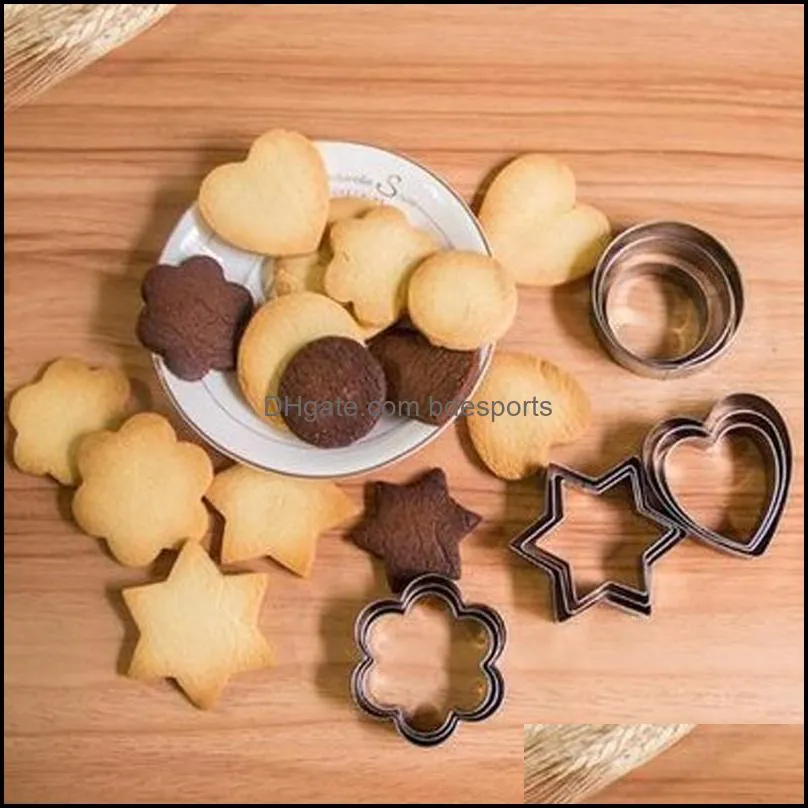 3pcs/set Baking Moulds Stainless Steel baking mold Cookie Cutters Plunger Biscuit DIY Mold Star Heart for baby kids