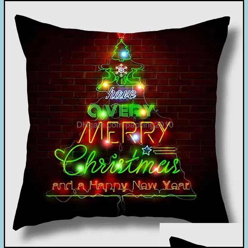 christmas fairy lights led pillow case polyester short plush cushion cover reindeer blue sky decoration gifts pillow 45 x 45cm