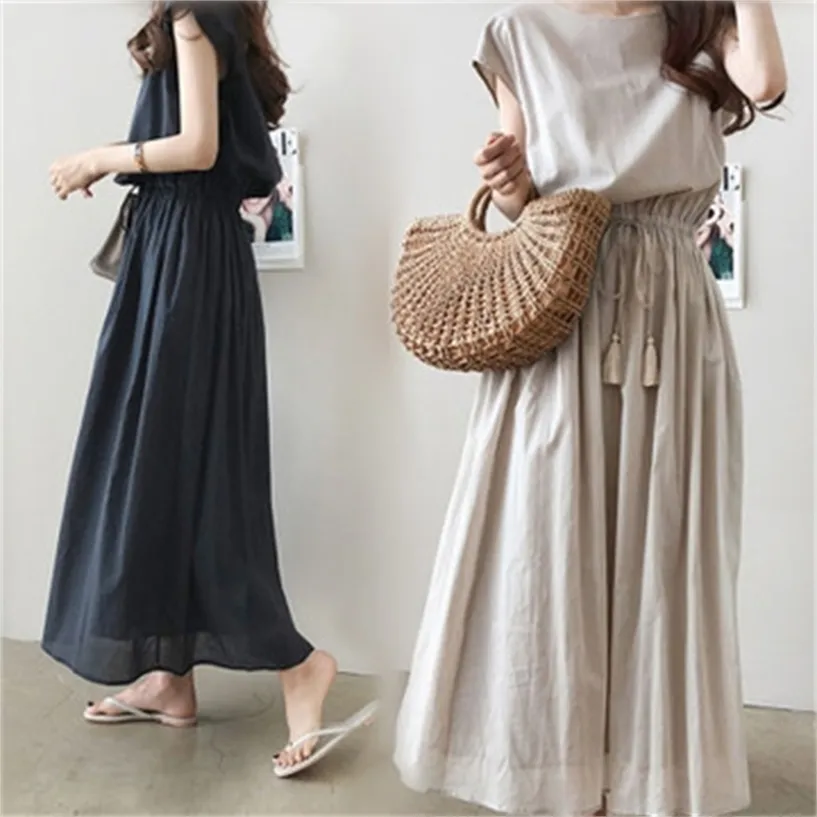 10 colors S-2XL Cotton Summer Women Dress Maxi Evening Female Vintage Oversize Short Sleeve Beach es Robe Vestido 220418