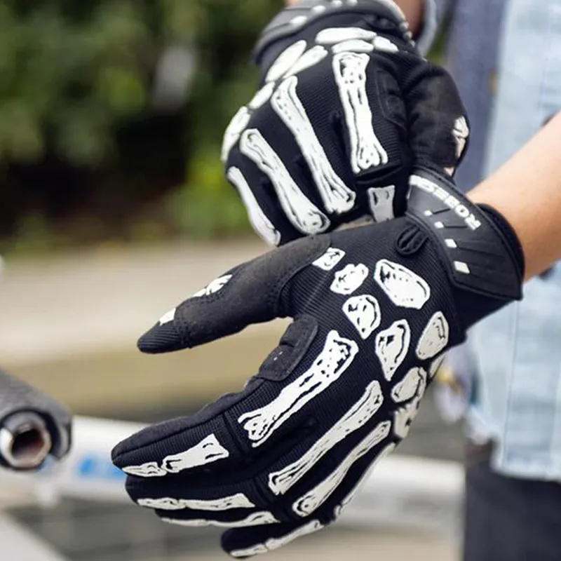 Men Women Skull Graffiti Cycling Gloves Non-slip Siliconen gel Mountain MTB Bike Gloves Volledige vingers fietsen sporthandschoenen CX220518