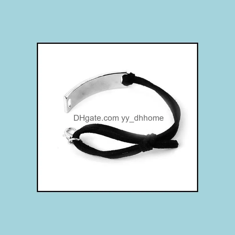 JLN Personalized Engraving Lettering Be Your Own Hero Long Bar Suede Leather Alloy Bracelet