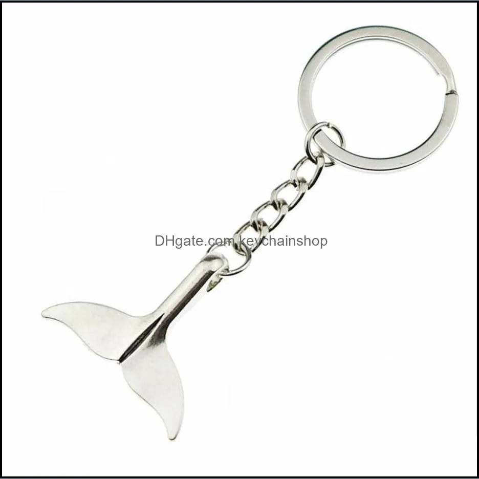 Fashion Antique Silver Big Sea Animal Whale Tail Charms Pendant Keychain Gift for Women Girls Car Purse Key Rings Holder Jewelry 822