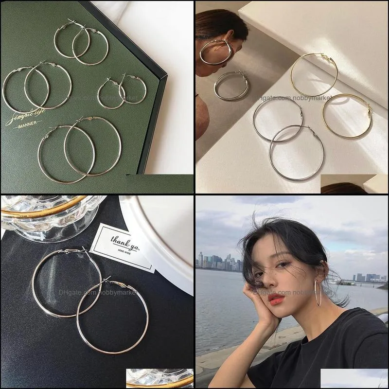 Different Size Big Smooth Circle Hoop Earring for Women Jewelry Gold Color Simple Round Loop Earrings Party Accessories