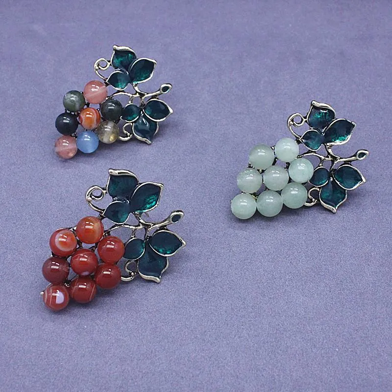 Pinos broches imitação feminina em pedra natural vermelha/verde claro/colorir uva para compras vintage jóias