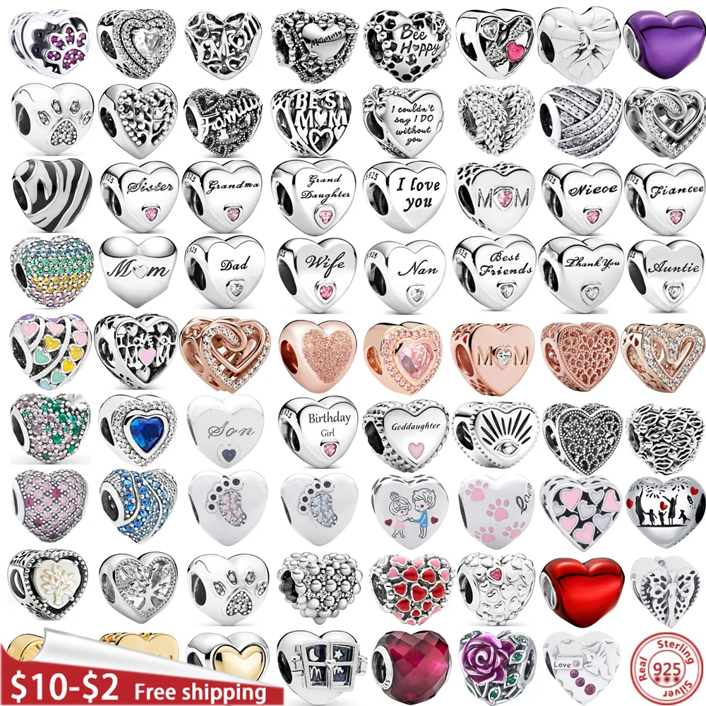 925 Silver Fit Pandora Charm 925 Pulsera Angel Mom Family Heart series charms set Colgante DIY Fine Beads Jewelry