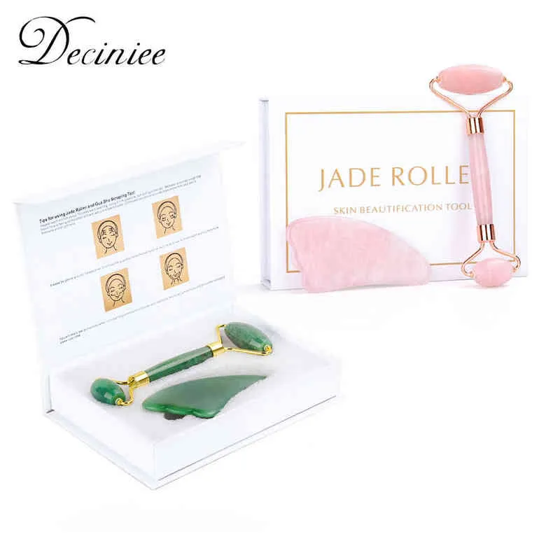 Naturel Rose Quartz Rouleau Visage Jade Pierre Gua sha Grattoir Visage Lifting Massage Peau Yeux Corps Masseur Beauté Soins Tool220429