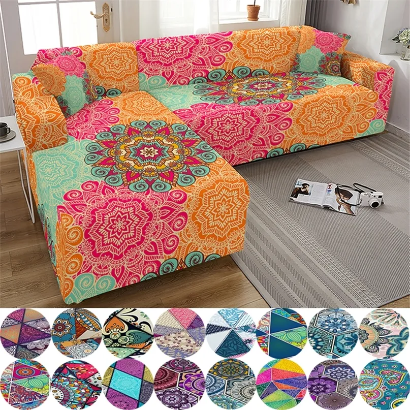 SOFA -omslag för vardagsrum 3D Mandala Stretch Slipcovers Sectional Couch 2 3 -sits Funna de SOF L Form Behöver 2st 220615