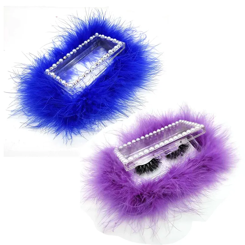 Portable Lash Box Eyelash Case Feather Gift Wrap Pearl Rectangle Packaging Boxes Acrylic Personalise Eyelashes Storage