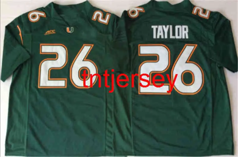 Mit cheap custom Men's Miami Hurricanes Green #26 TAYLOR Jersey MEN WOMEN YOUTH stitch to add any name number XS-5XL