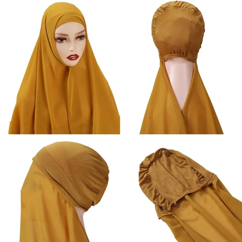 Schals Hijab -Schal mit Undercap beigefügten Frauen Chiffon Jersey Muslim Mode Schal Instant 10pcs/Los Großhandelslieferant
