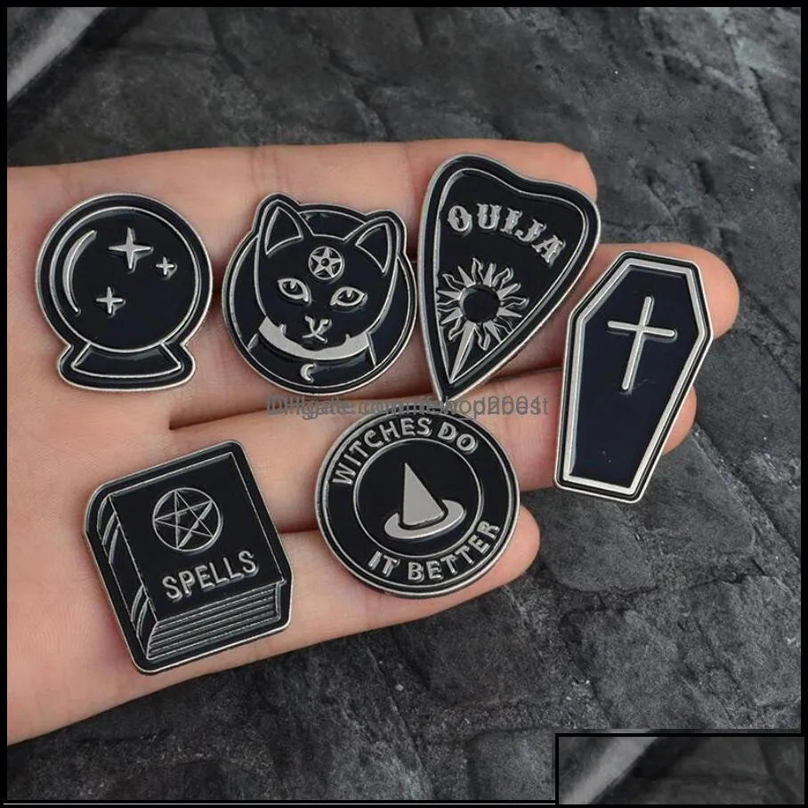 Witch Ouija Moon Tarot Book New Goth Style Enamel Pins Badge Denim Jacket Jewelry Gifts Brooches For Women Men Drop Delivery 2021 Pins