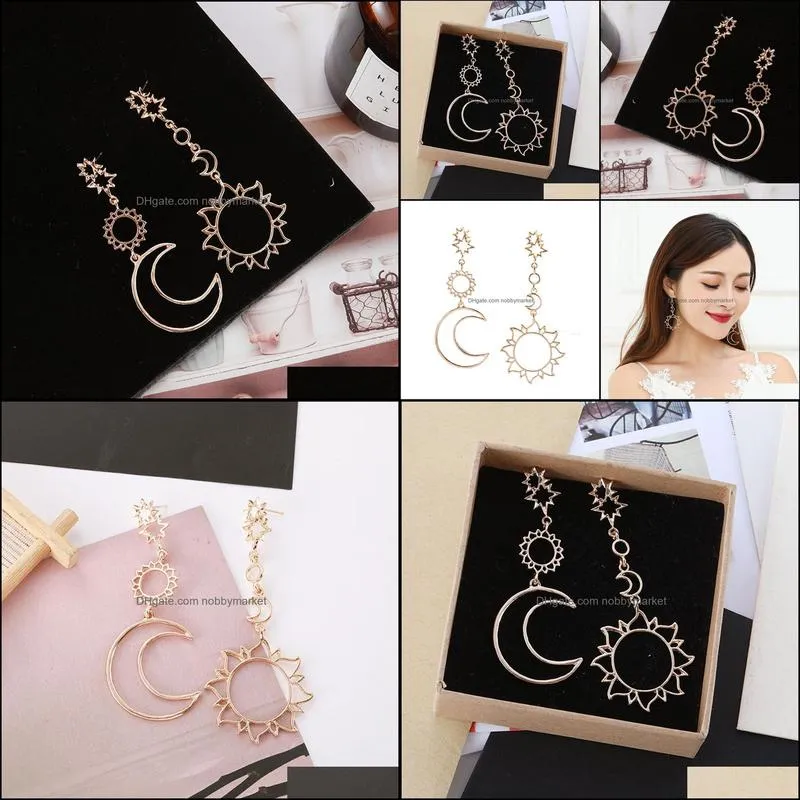 Bohemia Rose Gold Geometry Earrings For Women Hollow Star Moon Dangle Earring Bijoux Femme Statement Gifts