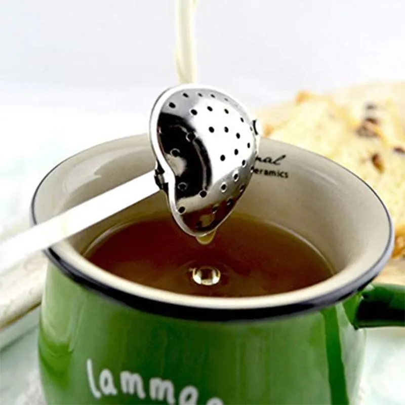 Filter Long Grip Tools Stainless Steel Mesh Heart Shaped Tea Strainer with Handle Spoon Teas Infuser Spoon Coffee Milktea Drinking Tool