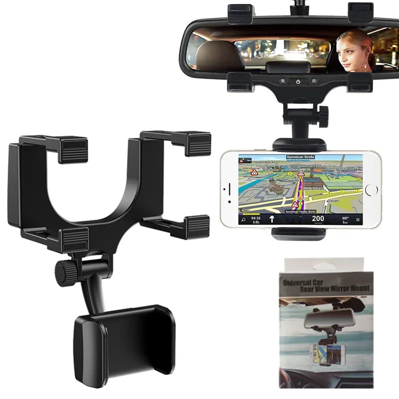 Car Rearview Mirror Mobile Phone Holder Mount Universal Navigation Bracket for iPhone 15 Pro Max Samsung Google Smartphones