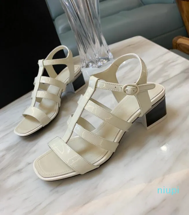 2022 Ladies Sandals Thin Strap Combination Ankle Strap Buckle Thick Heel Round Toe Formal Dress Work Casual Home Lightweight Comfortable