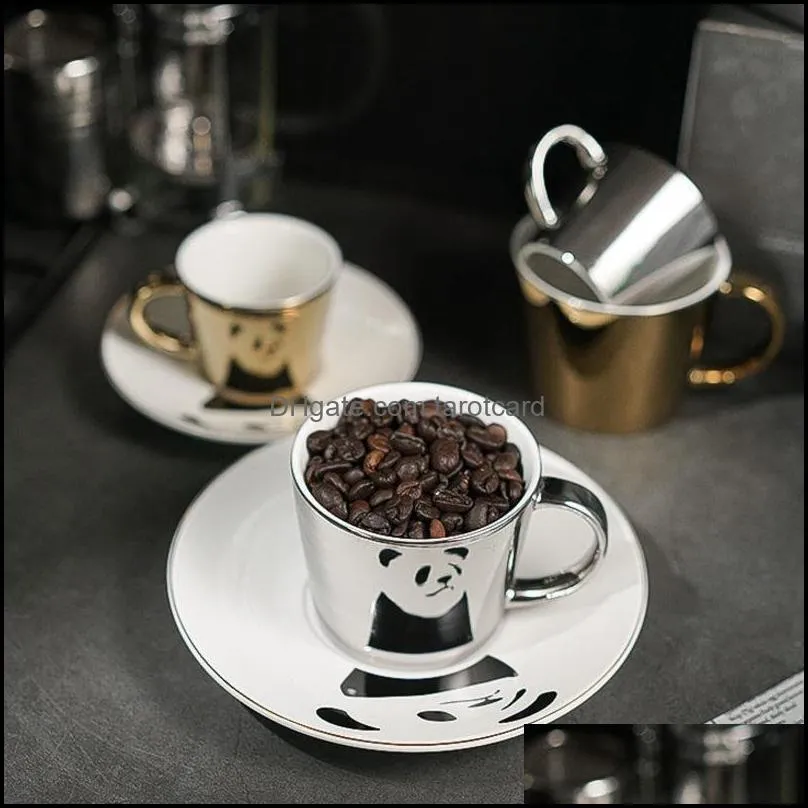 Cups & Saucers Dynamic Mirror Reflection Coffee Mug Plate Cup Ceramic Horse Anamorphic Creative Home Drinkware Tea Dish Set Gift