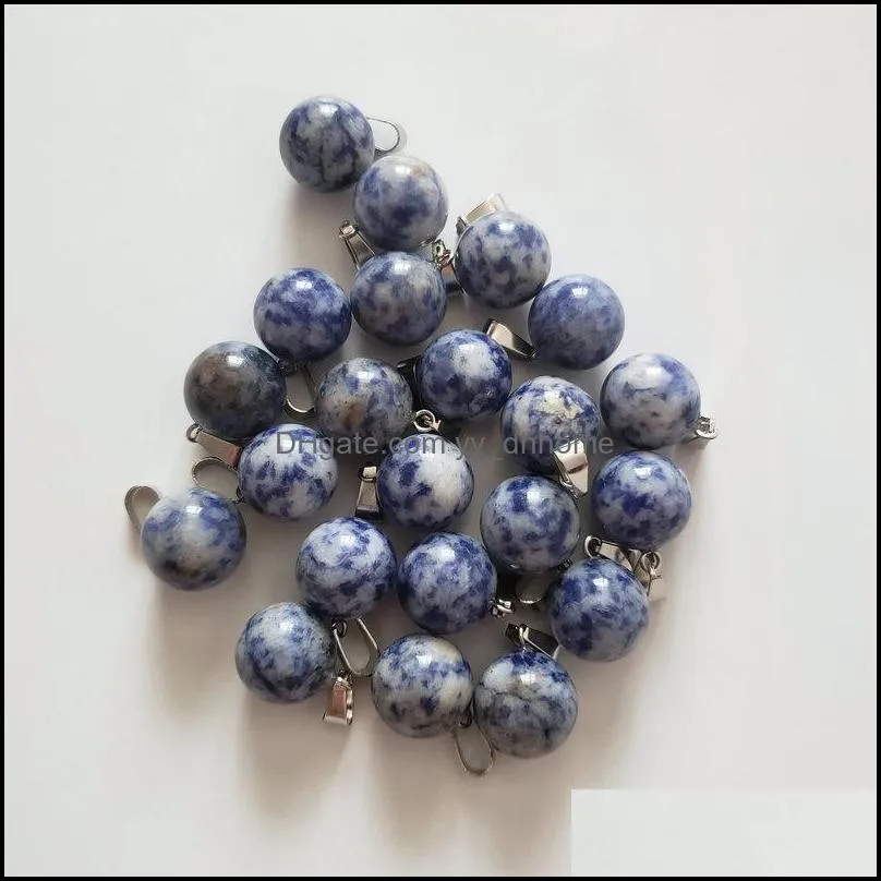 wholesale 50pcs/lot fashion natural sodalite stones round ball shape charms pendants fit necklace