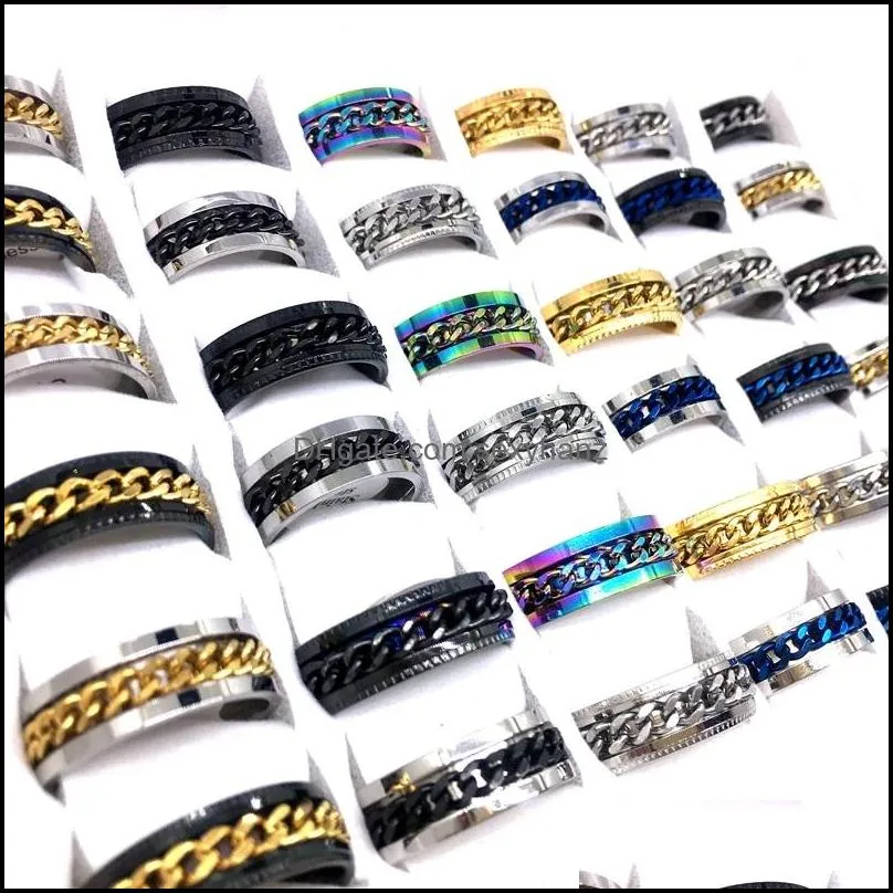 36 pieces top men`s rings 316l titanium steel chain spinner fashion jewelry party favor variety of colors wholesale lot