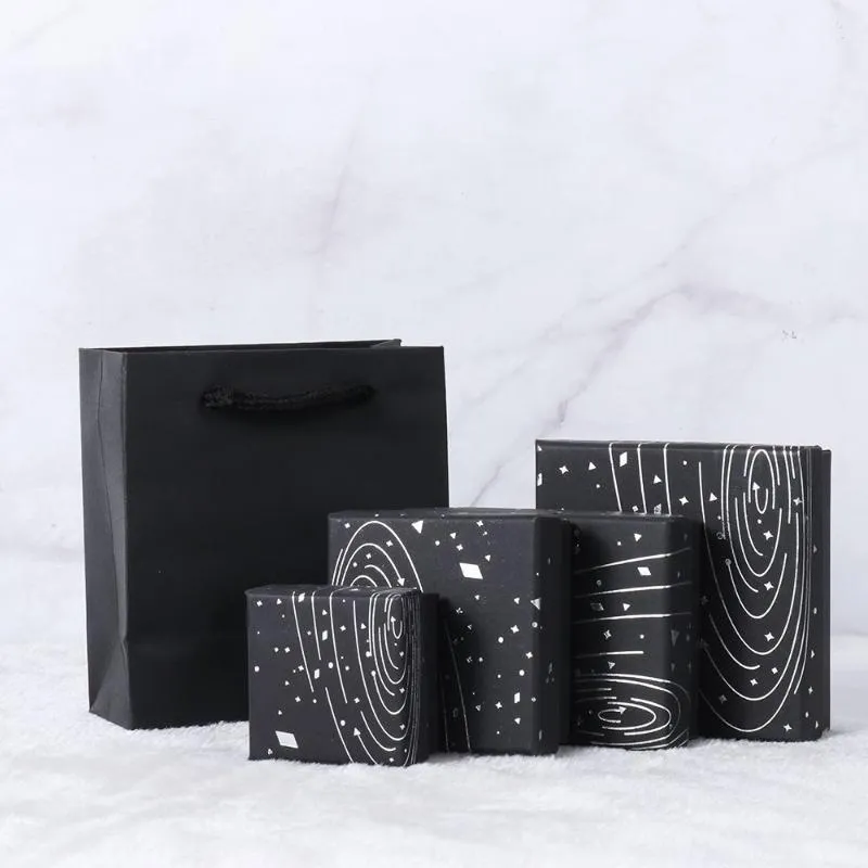 Boîte de bijoux enveloppe-cadeau étoile argent pour boucles d'oreilles Collier d'anneau Bracelet Black Bag Carton avec rubannift en or bleu