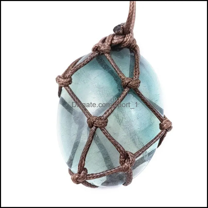 irregular natural crystal stone rope braided handmade pendant necklaces for women girl sweater decor jewelry