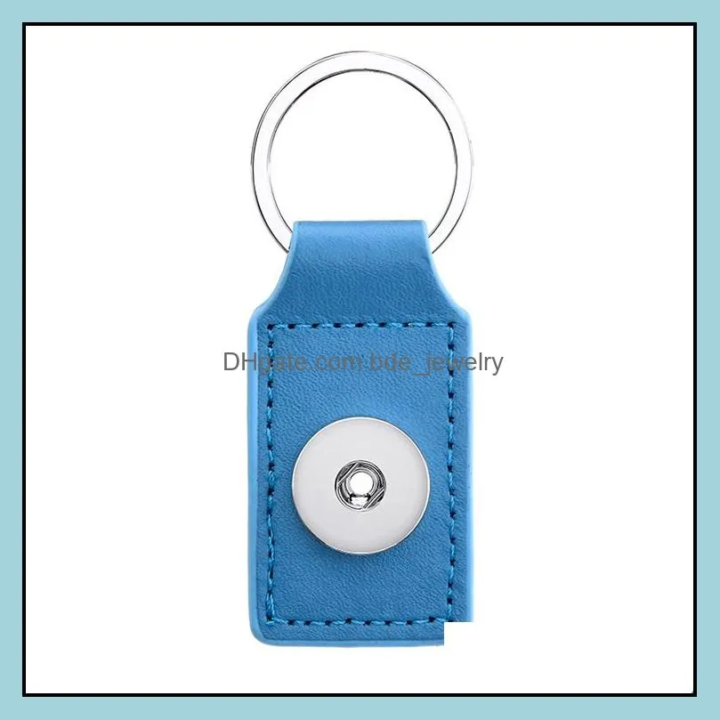Square Leather Keychain Jewelry 18mm Snap buttons key chain Fit 18mm 20mm Snaps jewelry Keyring