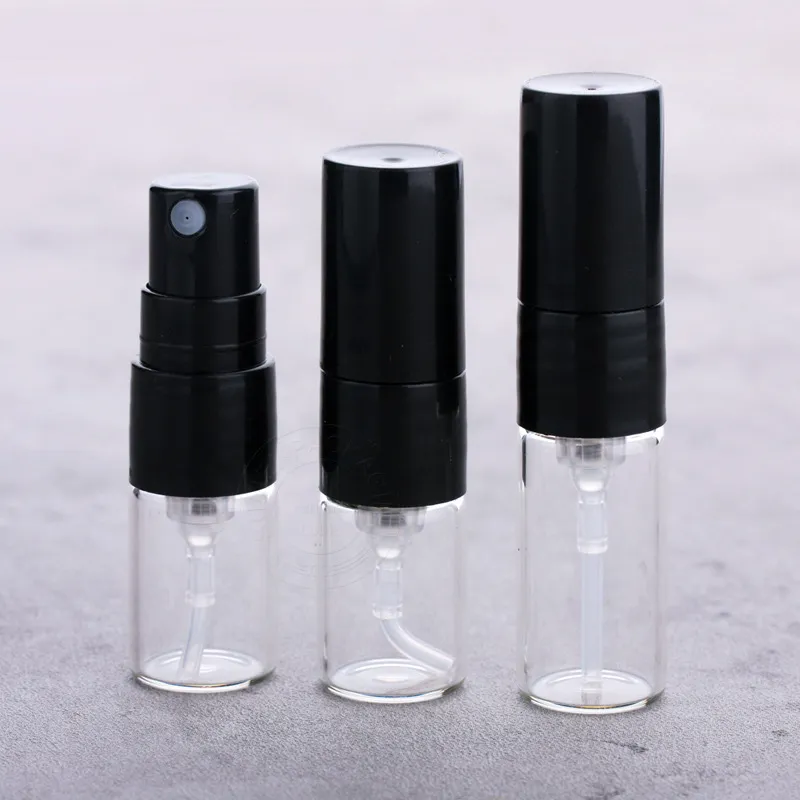 wholesale 1ml 2ml perfume spray glass bottle black clear white mini sample