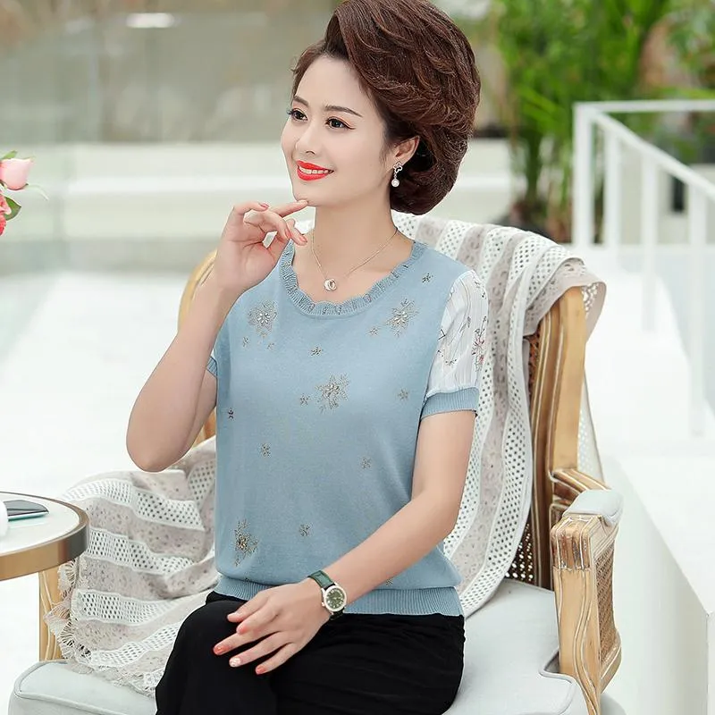 Camisas de blusas femininas malha 2022 Chiffon de verão de pullocatrifação de canela curta Mulheres finas blusas de blusa coreana