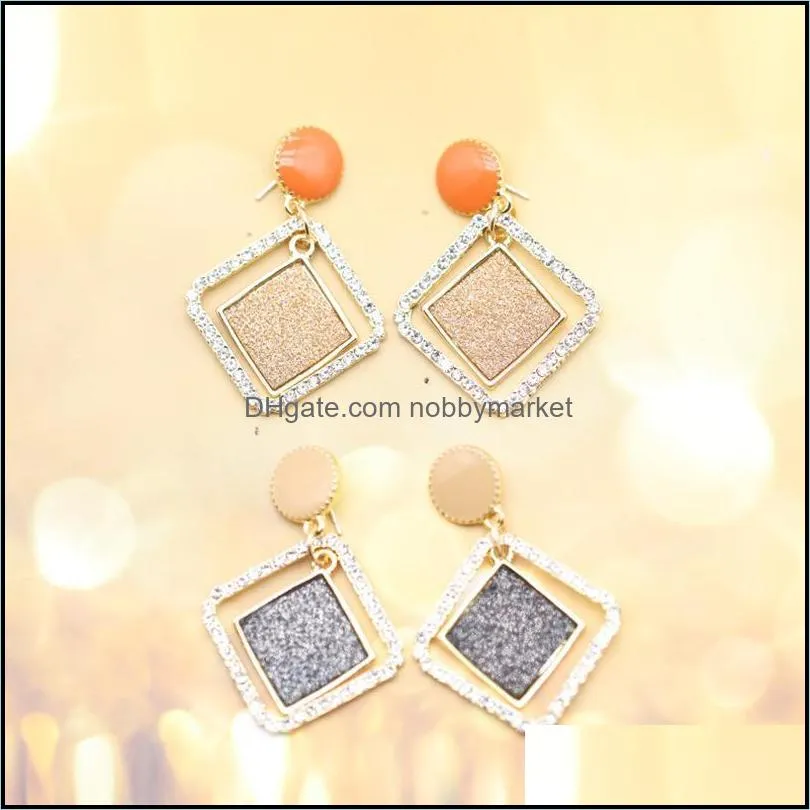 Dangle & Chandelier Inlay White Rhinestone Orange Coffee Color Dripping Oil Hollow Out Square Earrings Vintage Women Jewelry S925